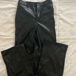 black leather pants, stretch